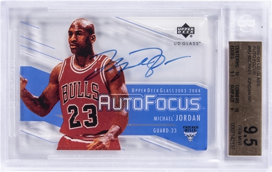 2003/04 Upper Deck Glass "Auto Focus" #MJ Michael Jordan Signed Card - BGS GEM MINT 9.5/BGS 10